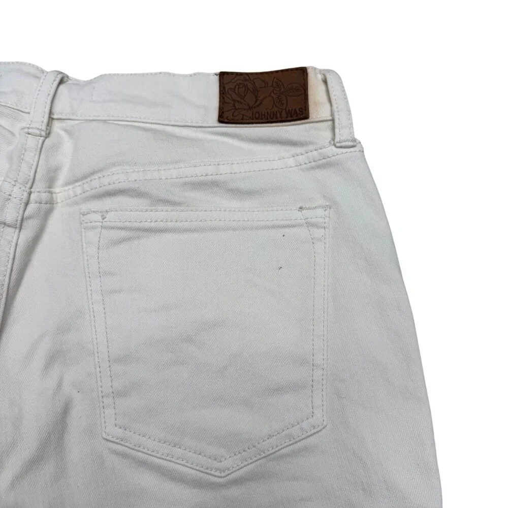 Johnny Was The Cropped Boyfriend Jean Women's Off White Pants Fray Hem, Size 27 - Picture 6 of 13
